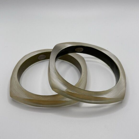 Alexis Bittar Clear‎ Cream Golden Frosted Lucite Bracelet Lot of 5 Quiet Luxury - Picture 14 of 16